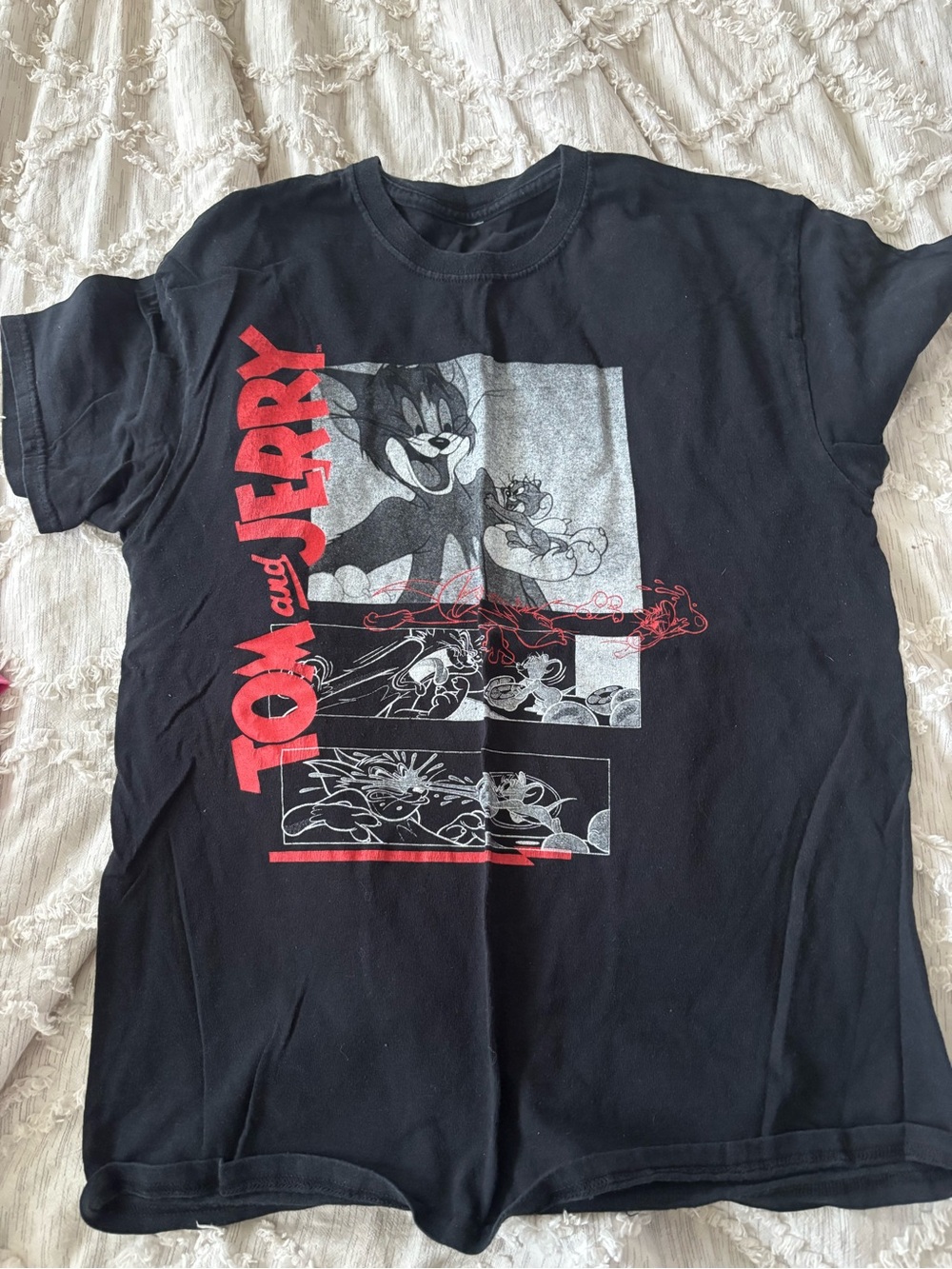 Tom and Jerry Black Double Sided Graphic T-Shirt Cartoon Tee